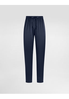 Dolce & Gabbana Silk Pajama Pants With Logo Embroidery - Man Pants And Shorts Blue Silk 54