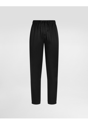 Dolce & Gabbana Silk Pajama Pants With Logo Embroidery - Man Pants And Shorts Black Silk 46