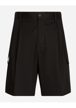 Dolce & Gabbana Stretch Cotton Gabardine Cargo Shorts With Branded Tag - Man Pants And Shorts Blue Cotton 50