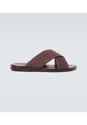 Manolo Blahnik Otawi leather-trimmed raffia sandals