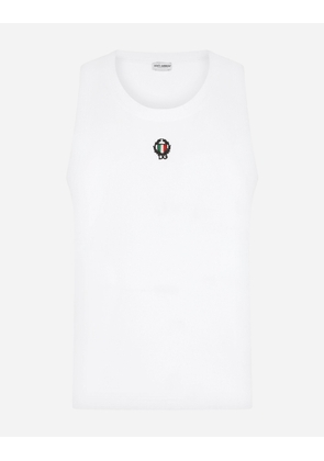 Dolce & Gabbana Two-way Stretch Cotton Singlet With Patch - Man Underwear And Loungewear White 3