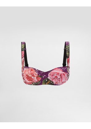 Dolce & Gabbana Sequin-embroidered Cady Balconette Bra With Rose Print - Woman Underwear Print 3b