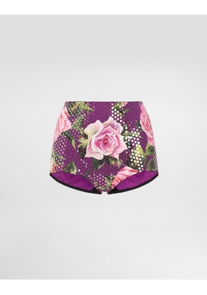 Dolce & Gabbana Sequin-embroidered Cady High-waisted Panties With Rose Print - Woman Underwear Print 4