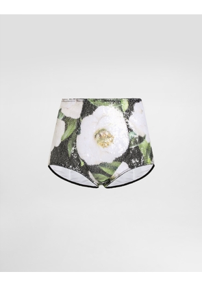 Dolce & Gabbana Sequin-embroidered Cady High-waisted Panties With Gardenia Print - Woman Underwear Print 4