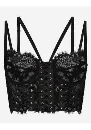Dolce & Gabbana Lace Lingerie Corset With Straps And Eyelets - Woman Shirts And Tops Black Fabric 4