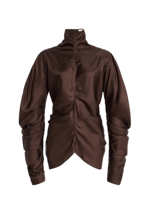 The Row Miles Draped Silk-Twill Top - Moda Operandi
