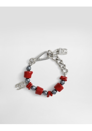 Dolce & Gabbana Metal Bracelet With Coral Details And Logo - Man Bijoux Silver Metal Onesize