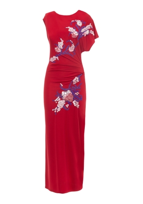 DES_PHEMMES Embroidered Jersey Midi Dres - Moda Operandi