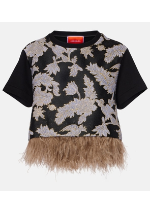 La DoubleJ La Scala embroidered feather-trimmed top