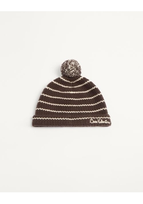 Valentino Garavani Chez Valentino Knitted Wool Beanie Man TESTA DI MORO/BUTTER UNI