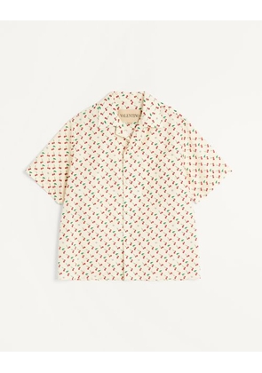 Valentino Cotton Poplin Bowling Shirt With Cherryfic Print Man BUTTER 48