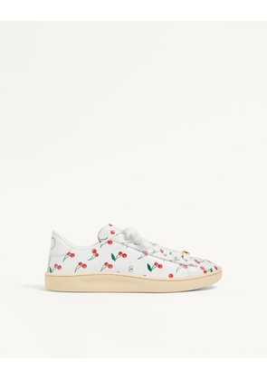 Valentino Garavani Royco Sneaker In Nappa Calfskin With Cherryfic Pattern Woman WHITE 35