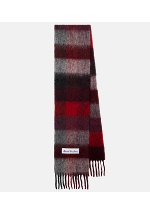 Acne Studios Checked logo fringed wool-blend scarf