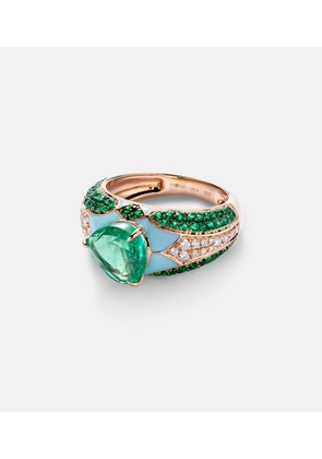Kamyen Oasis 18kt gold and enamel pinky ring with emeralds and diamonds