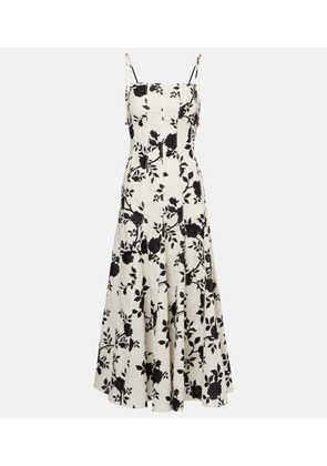 Self-Portrait Floral linen and cotton midi dress