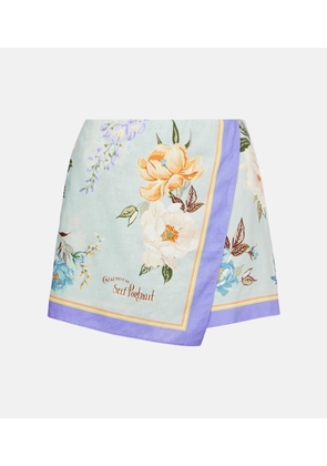 Self-Portrait Floral linen and cotton shorts