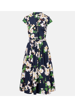 Oscar de la Renta Floral pleated cotton-blend midi dress