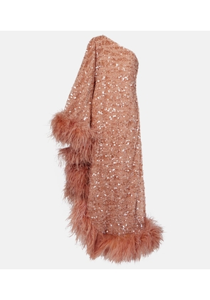 Taller Marmo Ubud feather-trimmed sequined gown