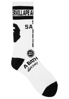 Saint Mxxxxxx X A Bathing Ape Logo Cotton-blend Socks - White - One Size