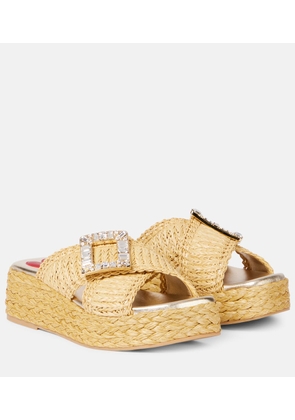 Roger Vivier Embellished raffia espadrille slides