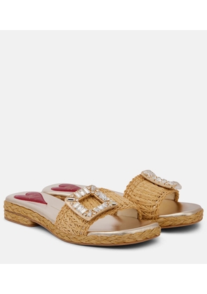 Roger Vivier Crystal-embellished raffia mules