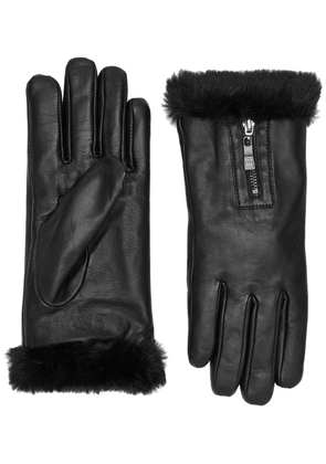 Dents Yasmin Faux Fur-trimmed Leather Gloves - Black - M