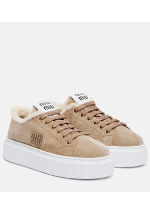 Miu Miu Shearling-lined suede platform sneakers