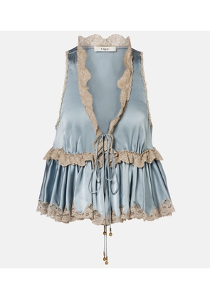 Chloe Lace-trimmed silk satin top