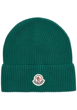 Moncler Logo Ribbed Cotton Beanie - Green - One Size