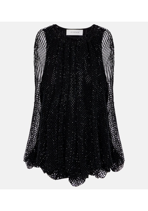 Sportmax Embellished mesh and jersey top