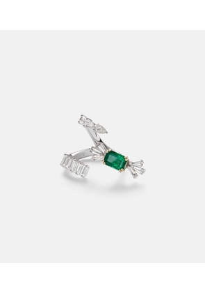 Yeprem Reign Supreme 18kt white gold ring with diamonds and emerald