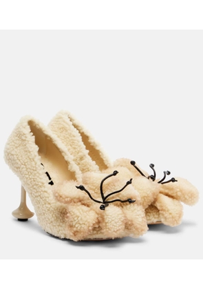 Loewe Toy floral-applique shearling pumps