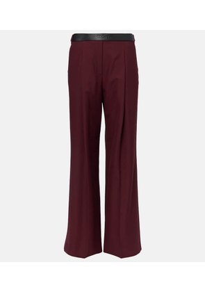 Loewe Leather-trimmed wool wide-leg pants