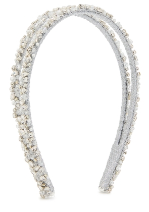 Jennifer Behr Leonora Crystal-embellished Metallic Silk Headband - Silver - One Size
