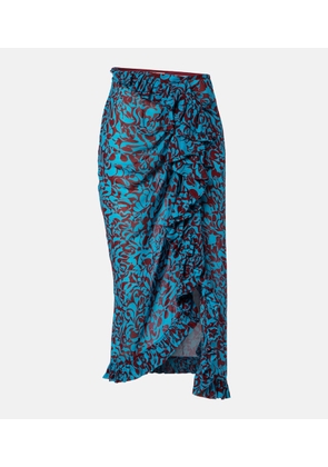 Dries Van Noten Printed draped ruffled midi skirt