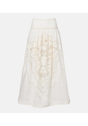 Zimmermann Daylight embroidered linen maxi skirt