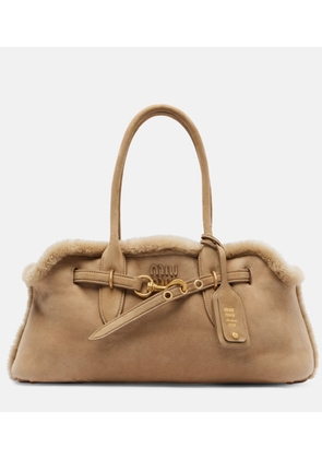 Miu Miu Adventure shearling-lined suede tote bag