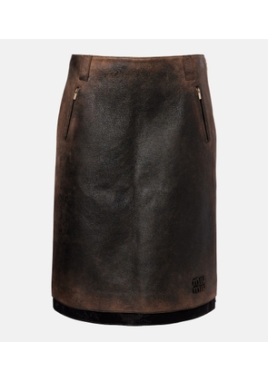 Miu Miu Suede-trimmed leather midi skirt