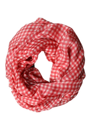 Dolce & Gabbana Red Checkered Silk Neck Wrap Shawl Scarf