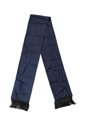 Dolce & Gabbana Navy Blue Silk Fringes Neck Foulard Scarf
