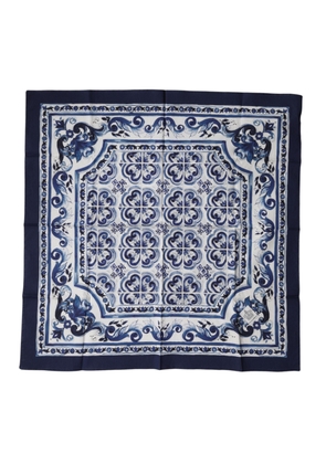 Dolce & Gabbana Blue Majolica Cotton Square Lace Stole 53cm x 53cm Scarf