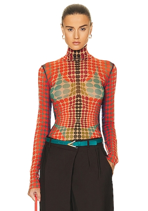 Jean Paul Gaultier High Neck Long Sleeve Top in Purple  Orange  & Green - Red. Size L (also in M, S, XL, XS, XXL, XXS).