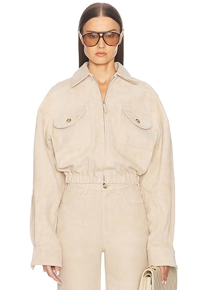 Helsa Suede Bomber Jacket in Sandy Beige - Beige. Size XL (also in ).