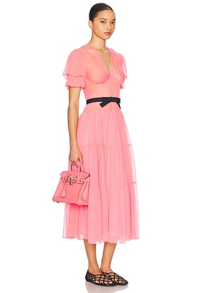 Helsa The Sasha Dress in Silk Chiffon in Coral Pink - Pink. Size L (also in M, S, XS).