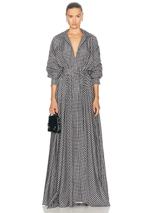 Norma Kamali Super Oversized Boyfriend Shirt Flared Gown in Large Houndstooth - Black. Size S (also in XS).