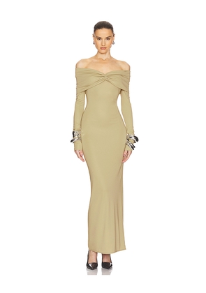 Helsa Matte Jersey Off Shoulder Maxi Dress in Sage. Size S. Also in XL.
