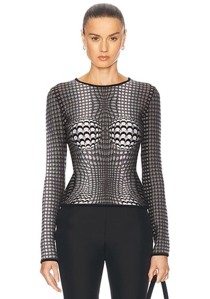Marine Serre Moon Skin Jacquard Knit Fitted Sweater in Stone Grey - Grey. Size XS (also in ).