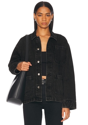 Museum of Peace and Quiet Wordmark Chore Coat in Black Wash - Black. Size XL/1X (also in ).