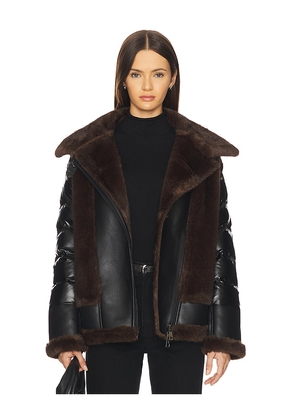 jocelyn Faux Mink & Leather Moto Jacket in Black. Size L. Also in M, S, XS.
