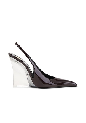 Saint Laurent Miller Wedge Pump in Marron Glace - Wine. Size 36.5 (also in 38, 38.5, 39, 40, 41, 42).